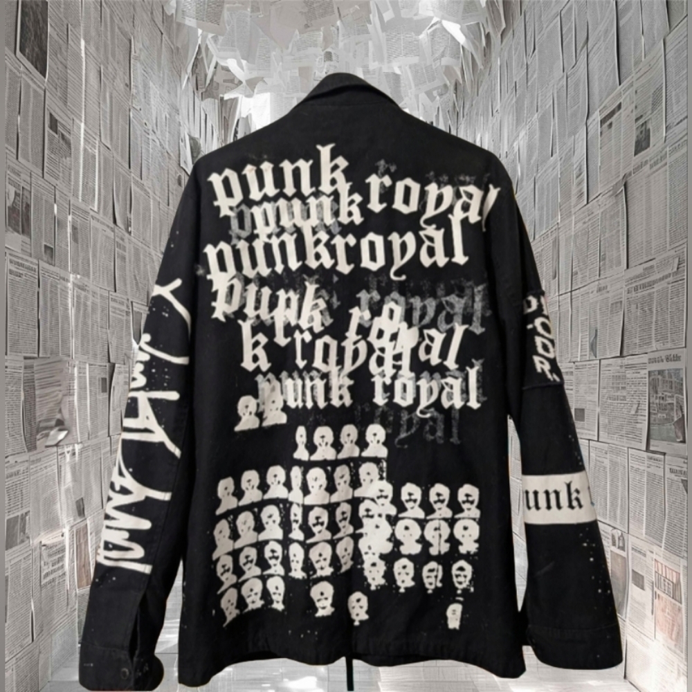 Punk Royal Long Jacket | Skull Graphic Punk Goth Streetwear | Size M